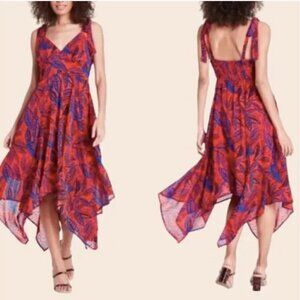 Alexis For Target Flowy Hem Leaf Print Dress Tie Shoulders Smocked Top Small